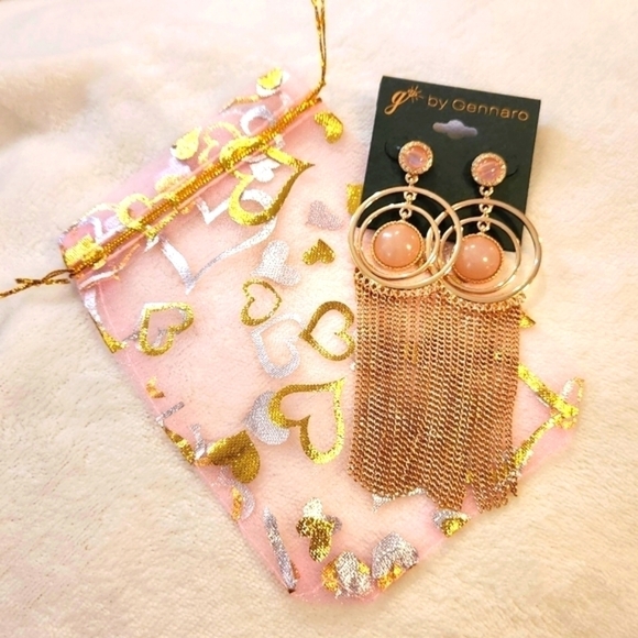 g by Gennaro Large Multi Hoop Gold Tone & Pink Center Fringe Statement Earrings - Picture 6 of 8